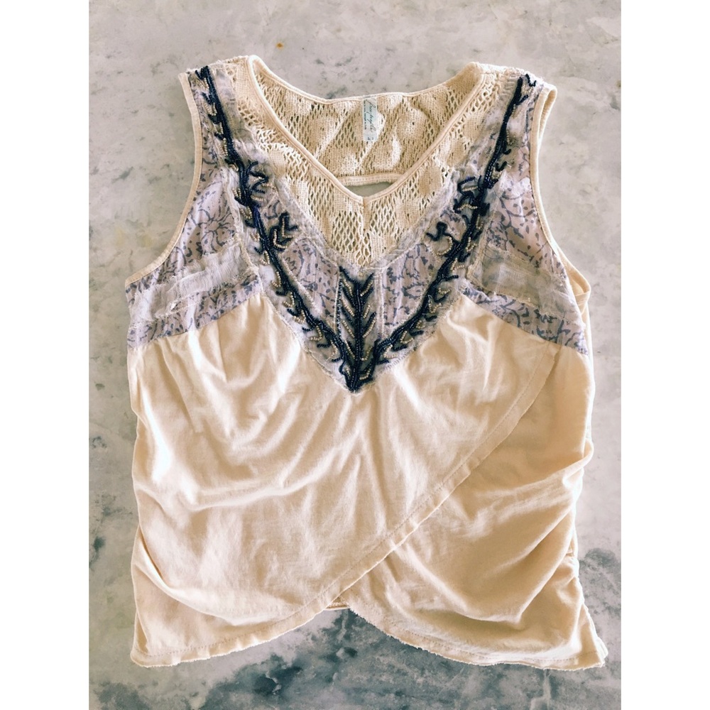 Free People beaded embroidered wrap tank crop top